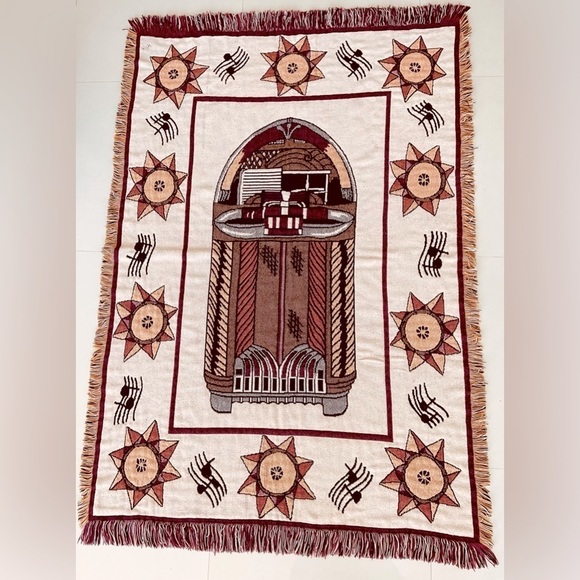 Beacon Blanket Juke Box Reversible The Blanket Brand Vtg 100% Cotton - Picture 1 of 13
